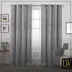 LW Collection Gordijnen Grijs 270x290cm Velvet Kant en klaar 1 stuk