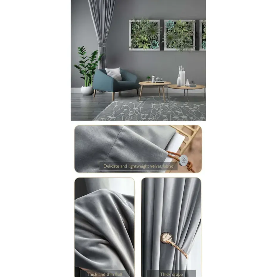 LW Collection Gordijnen Grijs 270x290cm Velvet Kant en klaar 1 stuk