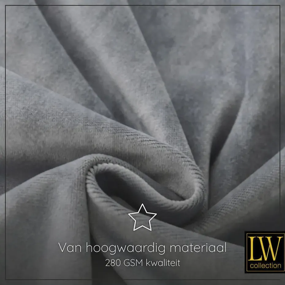 LW Collection Gordijnen Grijs 270x290cm Velvet Kant en klaar 1 stuk