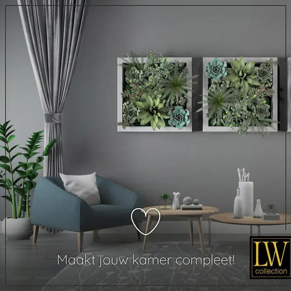 LW Collection Gordijnen Grijs 270x290cm Velvet Kant en klaar 1 stuk