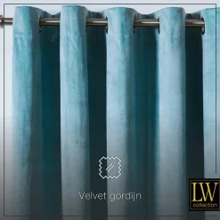 LW Collection Gordijnen Turquoise 270x290cm Velvet Kant en klaar 1 stuk