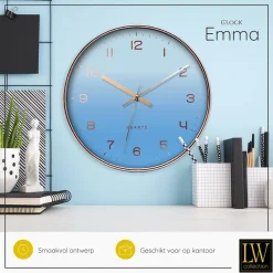 LW Collection Keukenklok Emma lichtblauw rosé 30cm