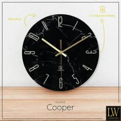 LW Collection Keukenklok Cooper zwart marmer 30cm
