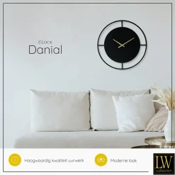 LW Collection Wandklok Danial zwart goud 60cm