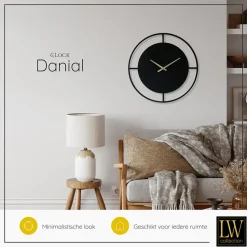 LW Collection Wandklok Danial zwart goud 60cm