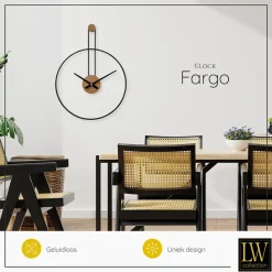 LW Collection Wandklok Fargo zwart 55cm