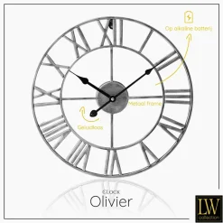 LW Collection Wandklok Olivier zilver 40cm