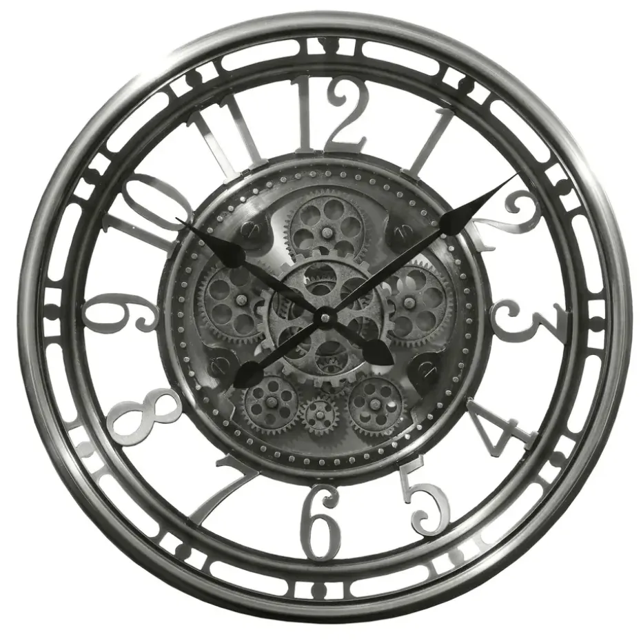 LW Collection Wandklok radar Maria zilver 54cm bewegende tandwielen