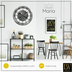 LW Collection Wandklok radar Maria zilver 54cm bewegende tandwielen