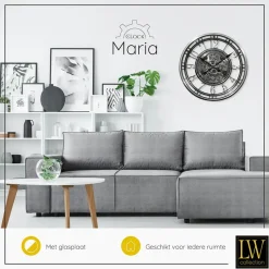 LW Collection Wandklok radar Maria zilver 54cm bewegende tandwielen