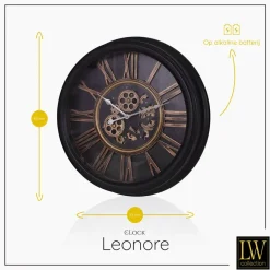 LW Collection Wandklok radar Leonore Zwart 52cm bewegende tandwielen