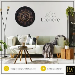LW Collection Wandklok radar Leonore Zwart 52cm bewegende tandwielen