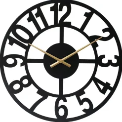 LW Collection Wandklok XL Jannah zwart met gouden wijzers 80cm