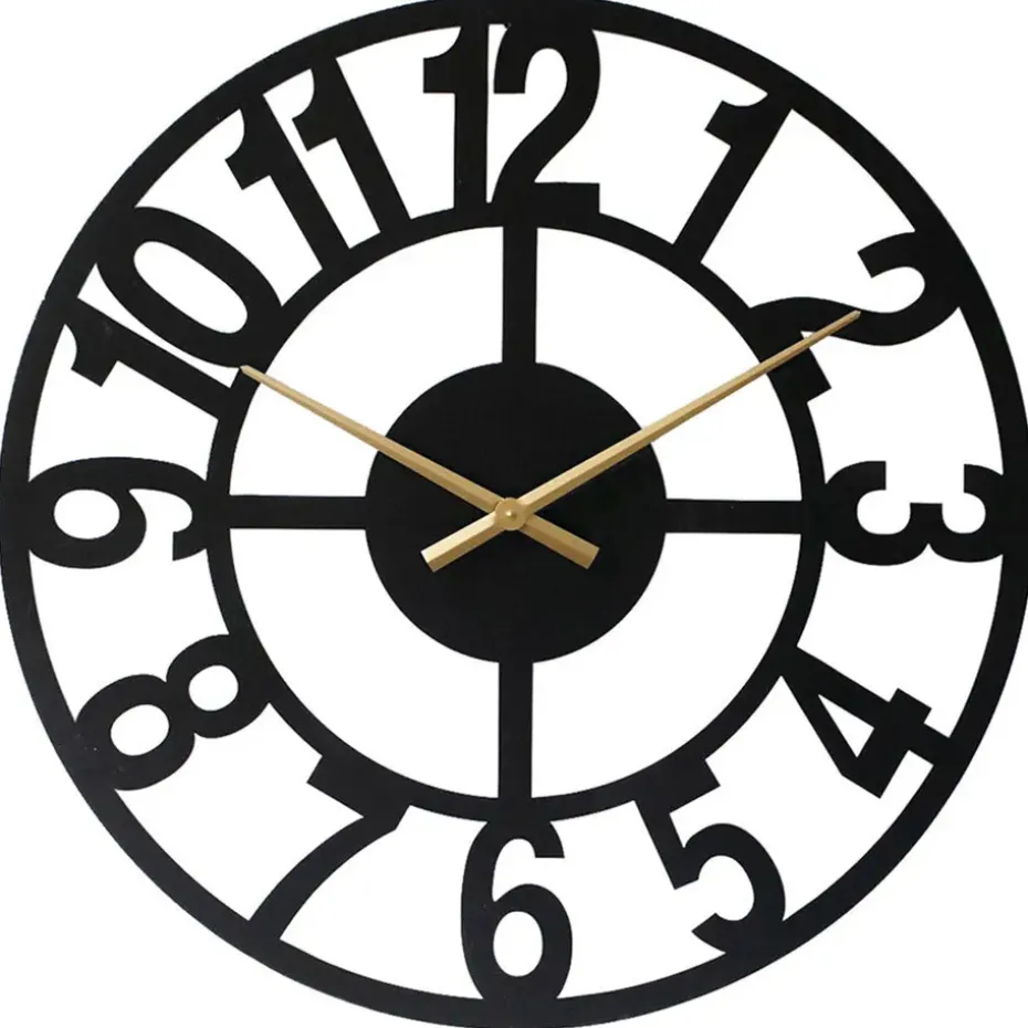 LW Collection Wandklok XL Jannah zwart met gouden wijzers 80cm