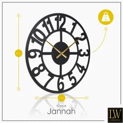 LW Collection Wandklok XL Jannah zwart met gouden wijzers 80cm