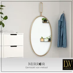 LW Collection Wandspiegel goud rond ovaal 45x96 cm metaal