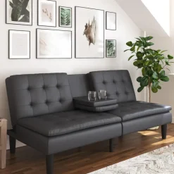 Maine - 3-zits slaapbank in grijs kunstleer