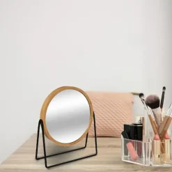 Make-up spiegel - 3x zoom - bamboe/hout - 17 x 20 cm - bruin/zwart