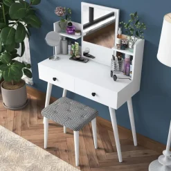 Make-up Tafel Wit - 112cm - Incl. Kruk - Bulon