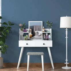 Make-up Tafel Wit - 112cm - Incl. Kruk - Bulon