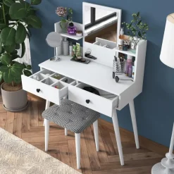 Make-up Tafel Wit - 112cm - Incl. Kruk - Bulon