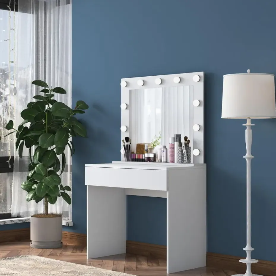 Make-up Tafel Wit - 90cm - Incl. Spiegel - Bengisu