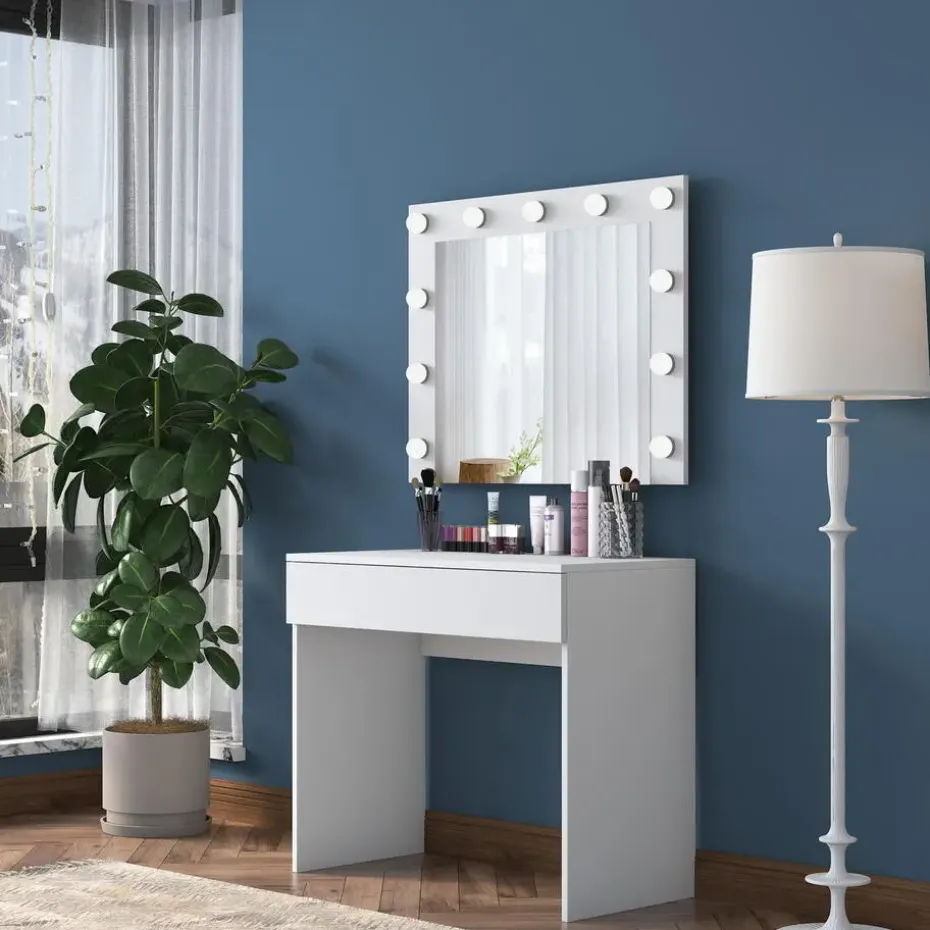 Make-up Tafel Wit - 90cm - Incl. Spiegel - Bengisu