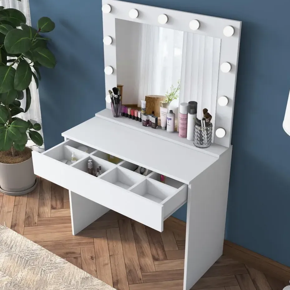 Make-up Tafel Wit - 90cm - Incl. Spiegel - Bengisu