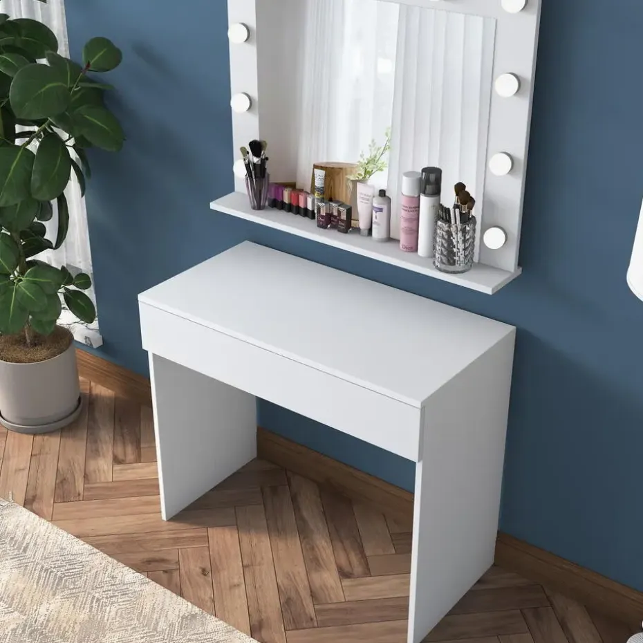 Make-up Tafel Wit - 90cm - Incl. Spiegel - Bengisu