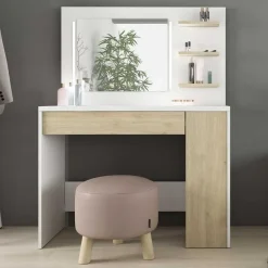 Make-uptafel Glamour met verlichting - wit/eik