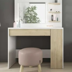 Make-uptafel Glamour met verlichting - wit/eik
