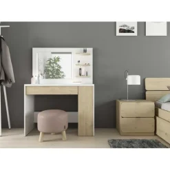 Make-uptafel Glamour met verlichting - wit/eik