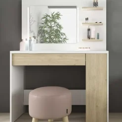 Make-uptafel Glamour met verlichting - wit/eik