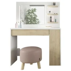 Make-uptafel Glamour met verlichting - wit/eik