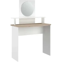 Make-uptafel Hardy-136cm-met spiegel-wit/eik