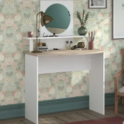 Make-uptafel Hardy-136cm-met spiegel-wit/eik