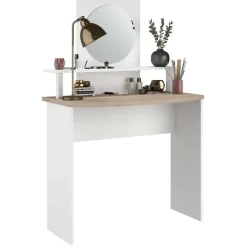 Make-uptafel Hardy-136cm-met spiegel-wit/eik