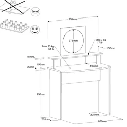 Make-uptafel Hardy-136cm-met spiegel-wit/eik