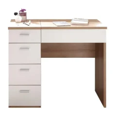 Make-uptafel Loïs 90cm 1 deur & 4 lades - lichte eikdecor/wit