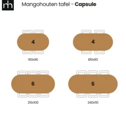 Mangohoutonline - Eettafel Nova Capsule 210x100cm Rechthoekig - Bruin - Mahom