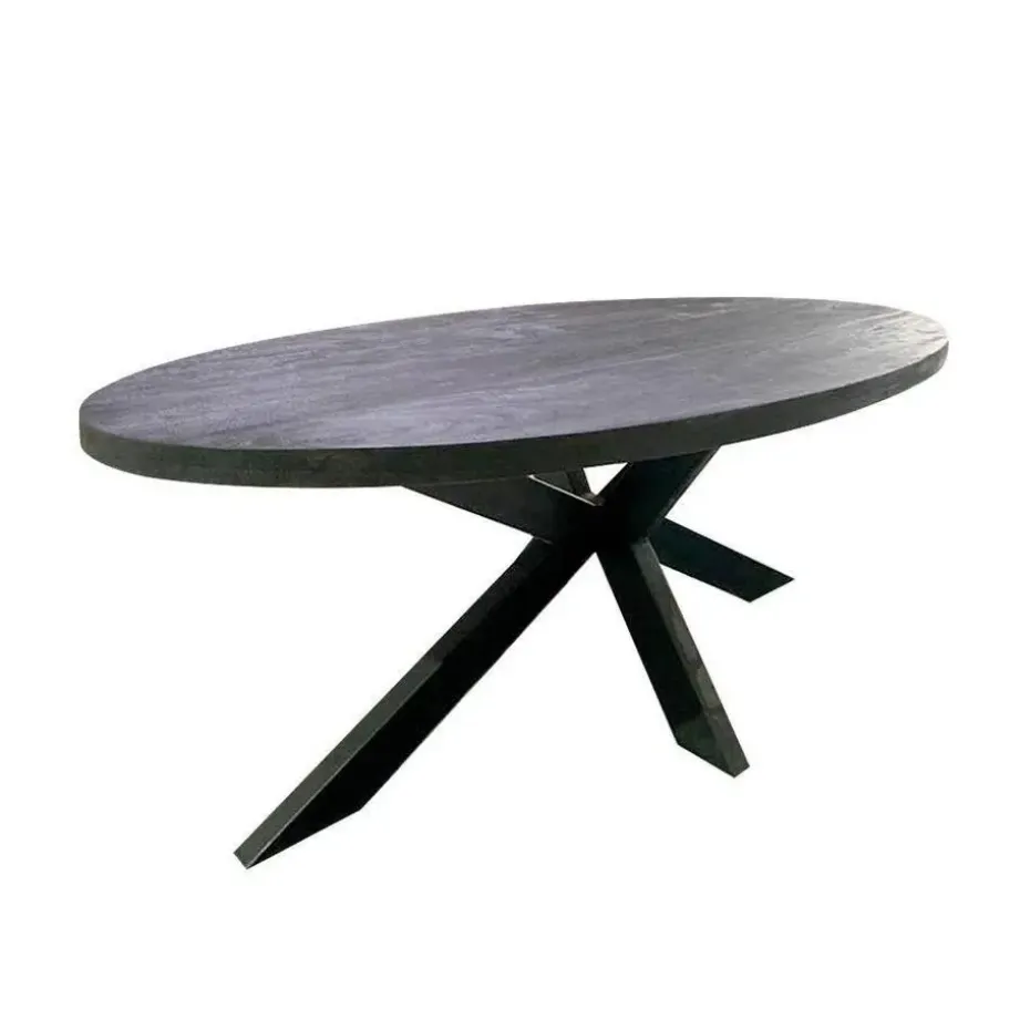 Mangohoutonline - Eettafel Tulsa Black 180x100cm Ovaal - Zwart - Mahom