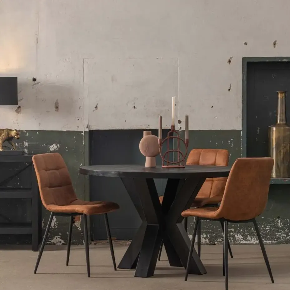 Mangohoutonline - Eettafel Madison Black Ø 120 Rond - Zwart - Mahom