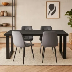 Mangohoutonline - Eettafel Britt Black 140x90cm Rechthoekig - Zwart - Mahom