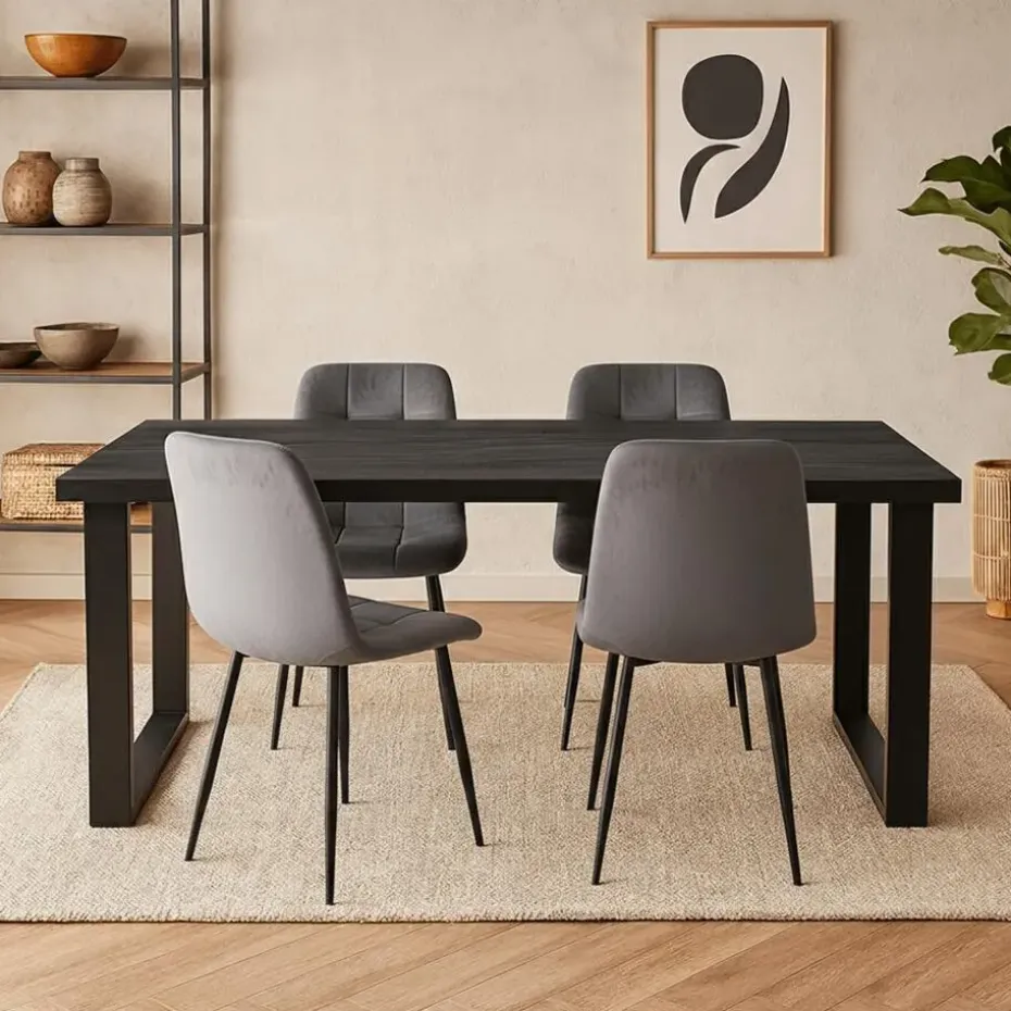 Mangohoutonline - Eettafel Britt Black 140x90cm Rechthoekig - Zwart - Mahom
