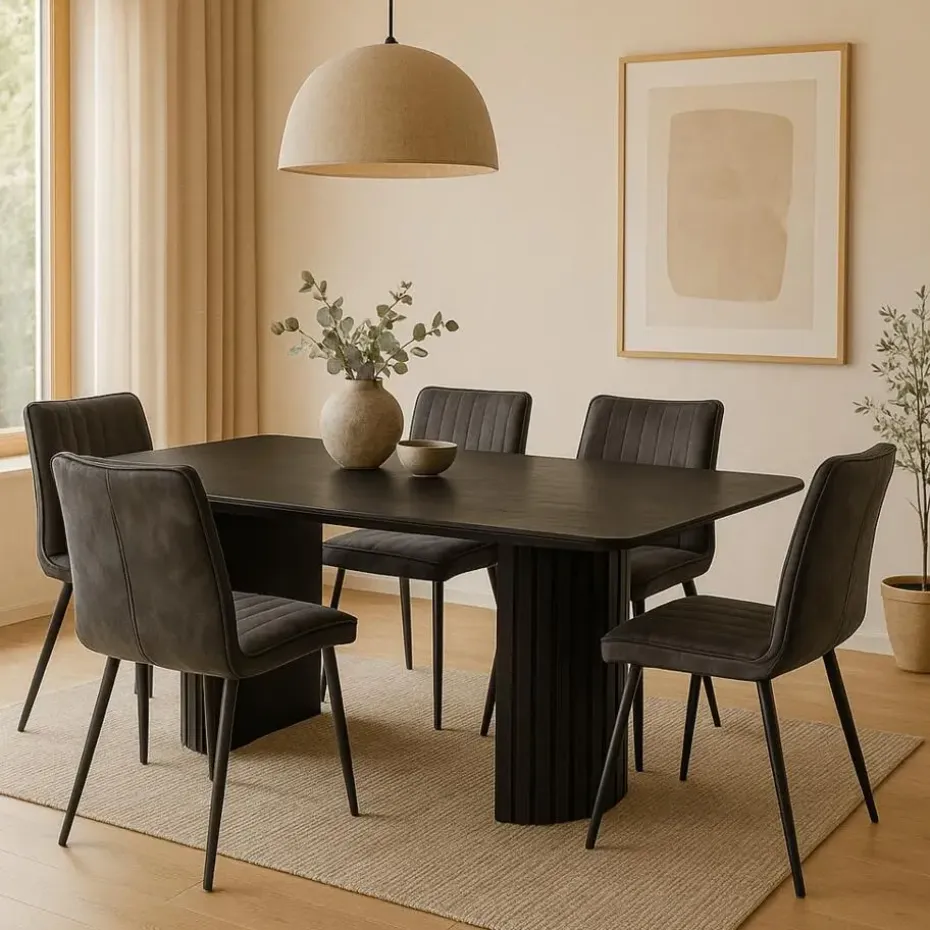 Mangohoutonline - Eettafel Lucia Black 240x110cm Rechthoekig - Zwart - Mahom