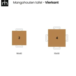 Mangohoutonline - Eettafel Nova Vierkant 90x90cm Donkerbruin Vierkant