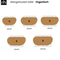Mangohoutonline - Eettafel Organisch Alessia 240x110cm - Bruin - Mahom