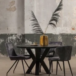 Mangohoutonline - Eettafel Madison Black Ø 160 Rond - Zwart - Mahom