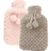 MARBEAUX Warmwaterkruik Set van 2 Stuks Kruik met Zachte Hoes Beige en Roze M...