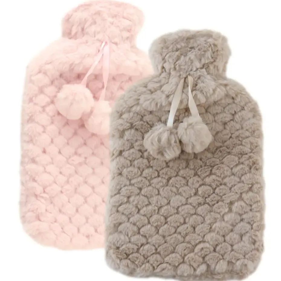 MARBEAUX Warmwaterkruik Set van 2 Stuks Kruik met Zachte Hoes Beige en Roze M...